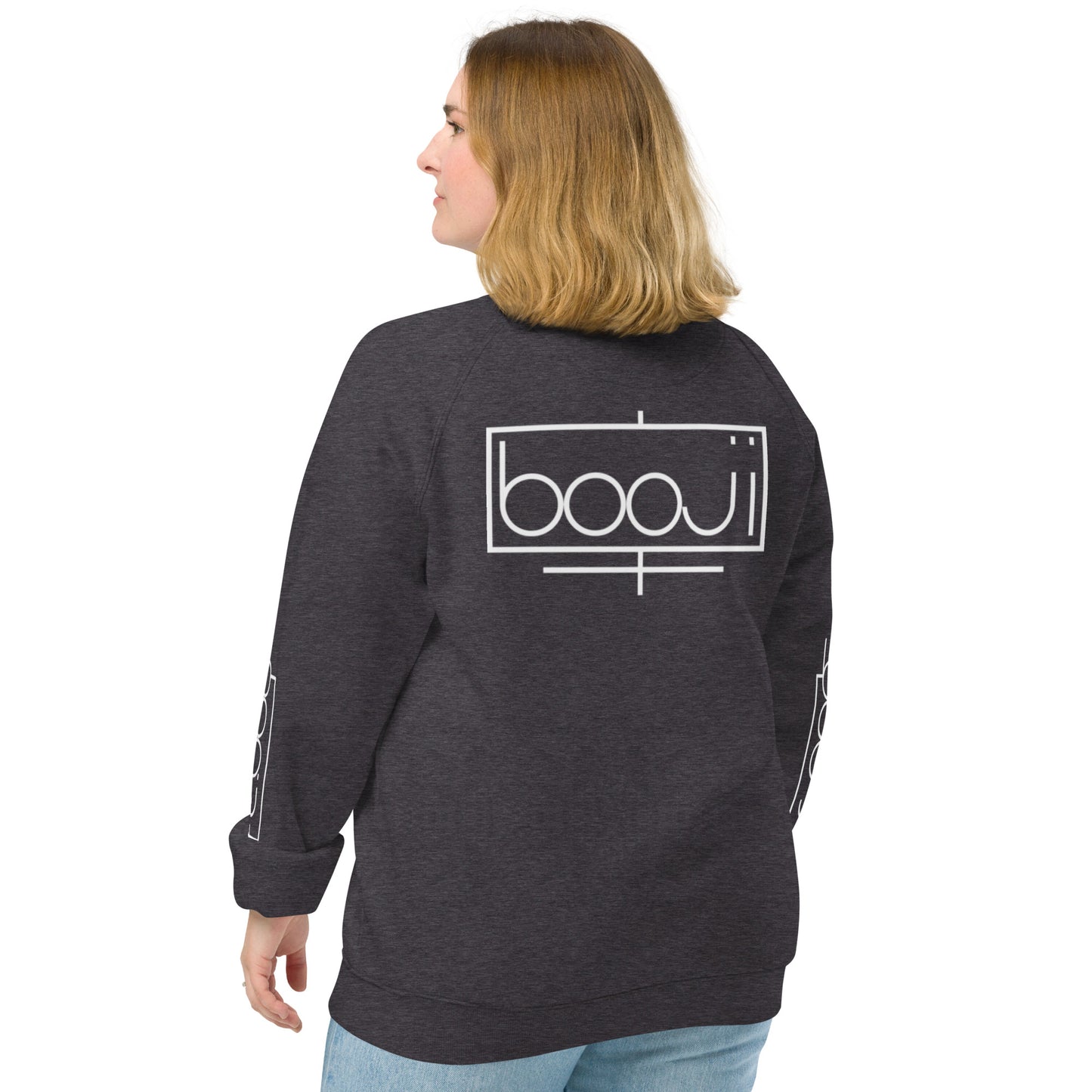 "boo•gee" Unisex organic raglan sweatshirt